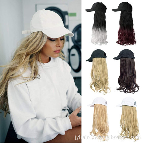 Straight Baseball Hat Wig for Women Girls Long Synthetic Hair Extensions with Hat Pure/Ombre Weaving Cap Wig